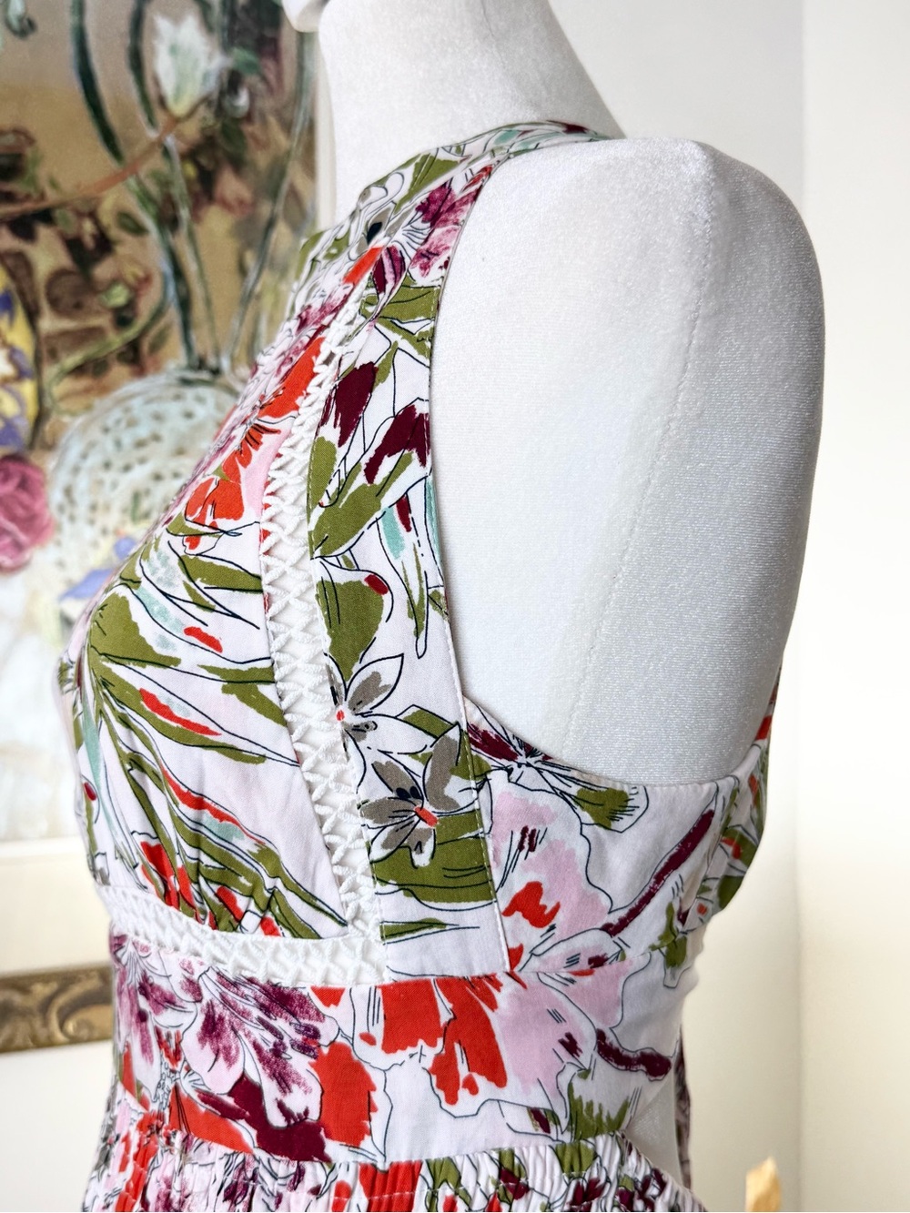 Abel The Label Dress S Floral Halter Open Back Maxi Boho Resort Slit Crochet - Picture 5 of 9